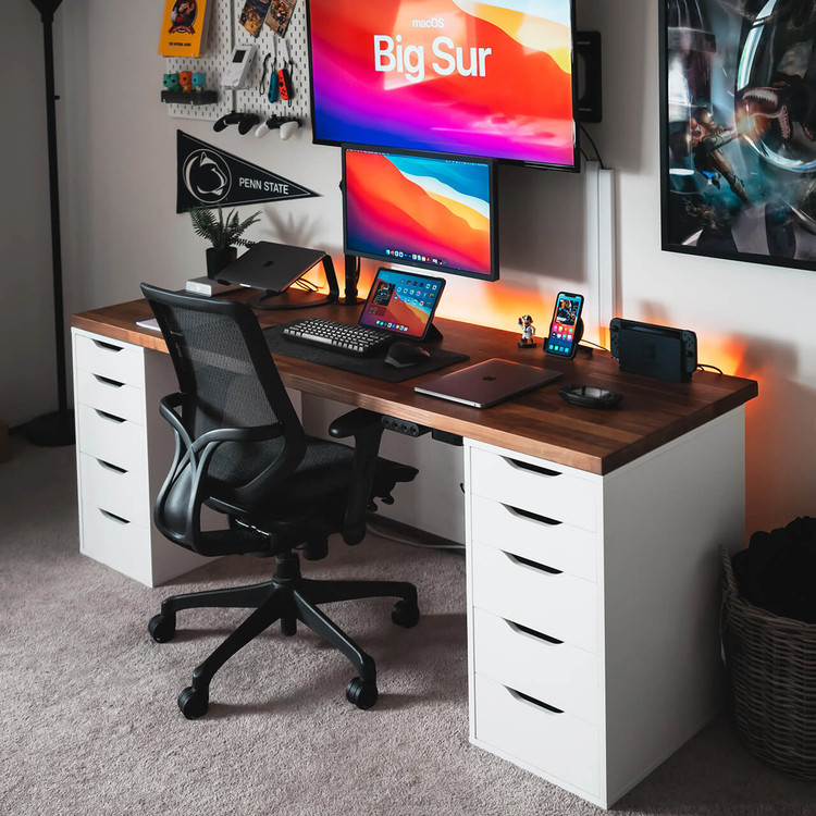 میز گیمینگ و میز کار حرفه ای ، مدرن ، و لاکچری با رنگ سفید و قهوه ای