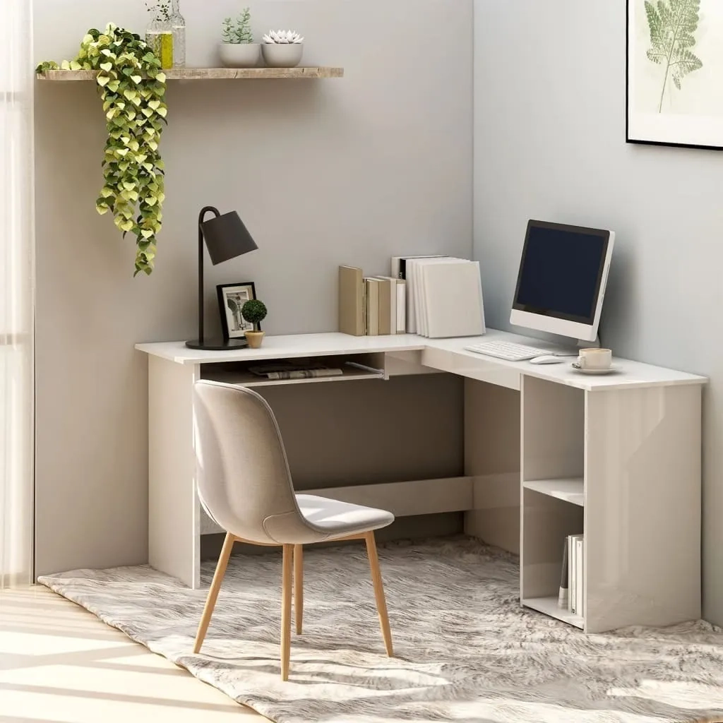 میز گیمینگ و ترید L شکل تمام MDF سفید