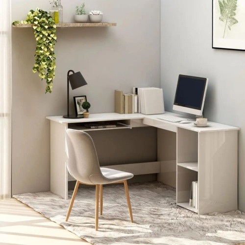 میز گیمینگ و ترید L شکل تمام MDF سفید