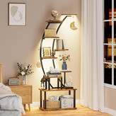 کتابخانه مدرن ترکیب ام دی اف و فلز 9 طبقه طرح دار همراه با نور پردازی رنگ قهوه ای روشن | رنگ بندی دارد