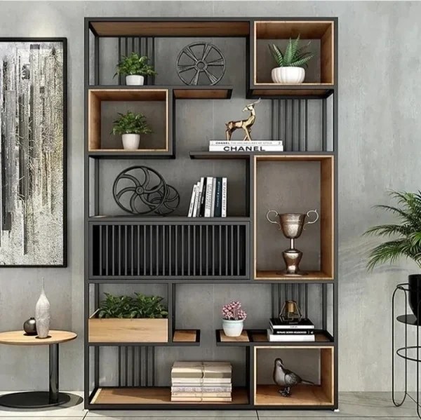 کتابخانه مدرن 5 طبقه دو رنگ مشکی قهوه ای | رنگ بندی دارد