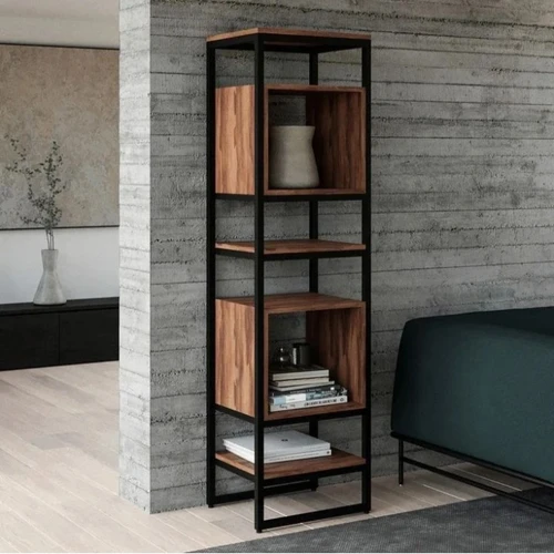 کتابخانه مدرن چوب و فلز 5 طبقه رنگ قهوه ای تیره | رنگ بندی دارد