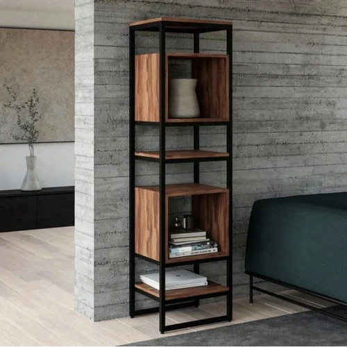 کتابخانه مدرن چوب و فلز 5 طبقه رنگ قهوه ای تیره | رنگ بندی دارد